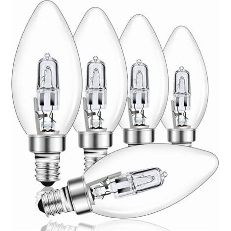 Lampada alogena dimmerabile E14 42W, lampada alogena C35 trasparente, luce bianca calda 2700K, attacco a vite E14 per lampade a sospensione, applique e lampade da tavolo, 650 lm, confezione da 5 [leve (1/5)