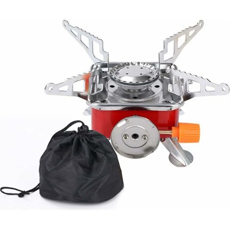 Réchaud à gaz portable pour camping - Petit - Pliable - Coupe-vent - Réchaud à gaz - Mini pour camping / voyage (avec sac de rangement) (1/5)
