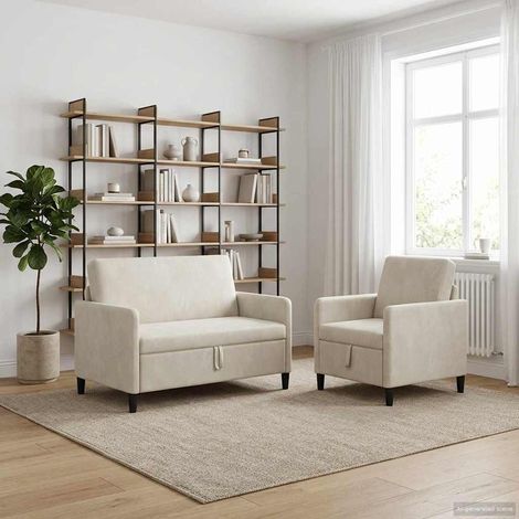 vidaXL Canapé avec rangement 2 pc Crème Polyester (1/5)