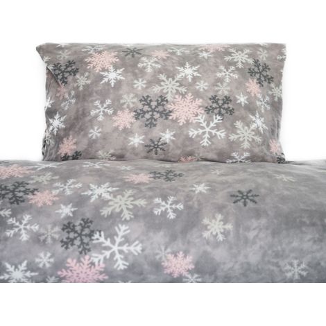Fleece Bettwäsche aus 100% Polyester Bezug mit Schneeflockenmotiv in Grau 135x200 cm (1/5)