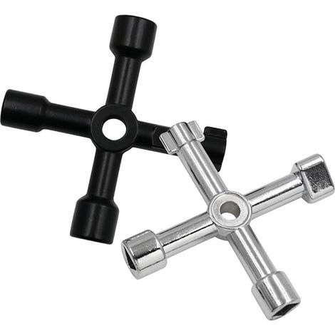 Lot de 2 clés utilitaires à 4 voies pour armoires électriques, compteurs de gaz, vannes d'eau et panneaux, clés de service multifonctions (noir et argenté) (1/5)