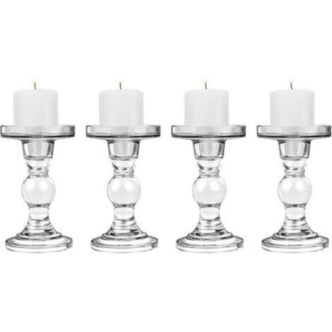 4 PCS Bougeoirs en Verre, (8 8.5 14 cm) Chandelier avec Base Ronde, Support Stable pour Bougie Conique, Décoration Table Style Moderne pour Fête Maison Mariage, Transparent (1/5)