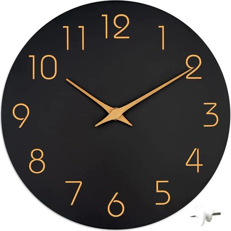 Horloge numérique murale silencieuse de 25 cm (10 pouces) avec crochet, sans tic-tac, pour salon ou décoration intérieure - Noir (1/5)