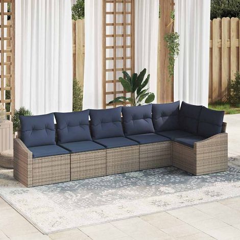 vidaXL Set Divano da Giardino 6 pcs Grigio e Blu Navy polyrattan (1/5)