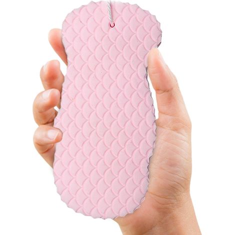 [Yue Xing Hui] 1 éponge de bain 3D pour bébé avec motif écailles de poisson - Douce pour la peau, bain sans douleur pour les bébés, rose (taille unique) (1/2)