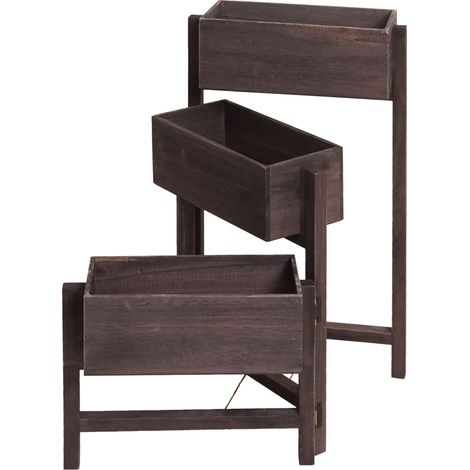 [NEUWERTIG] Pflanzregal HHG-710, Standregal Blumenständer Pflanzkasten, 65x108x15cm, Holz Shabby-Look Vintage grau-braun