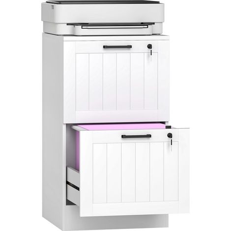 Classeur à 2 tiroirs, caisson de bureau avec serrures et rails de suspension réglables pour format A4, blanc (1/5)