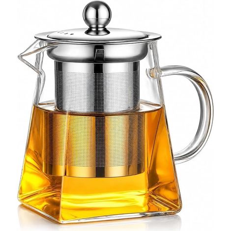 Théière en Verre avec Infuseur 350ml, Théière avec Filtre en Acier Inoxydable Amovible, Verre Borosilicate Transparent Résistant à la Chaleur, Théière Individuelle pour Thé Vert, Thé Noir et Tisane (1/5)