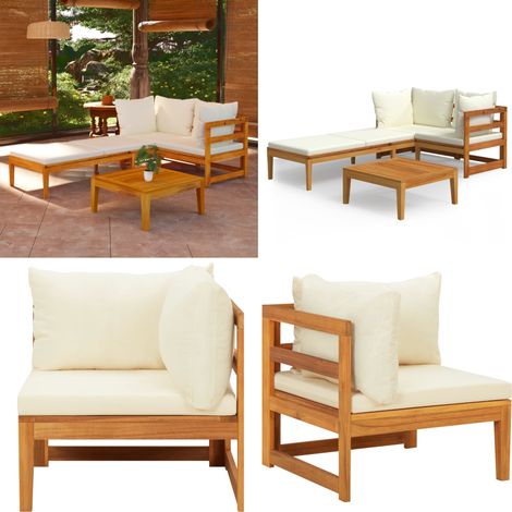 Salon de jardin 3 pcs avec coussins blanc crème Bois d'acacia - Salon De Jardin - Meuble De Jardin - Mobilier De Jardin - Set De Salon De Jardin - Acacia - Home & Living