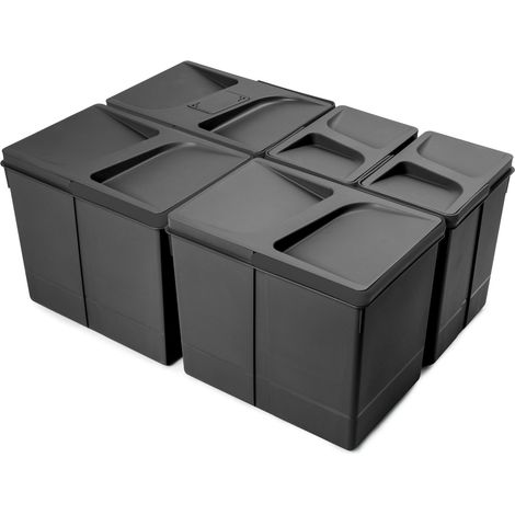 emuca contenedores para cajón de cocina recycle con tapa anti olores, altura 266, 3x15litros, 2x7litros, plástico, negro