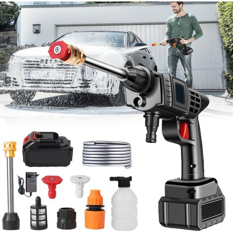90 Bar Nettoyeur Haute Pression sans Fil, Longue Autonomie, avec Buse Réglage Intelligent de la Pression, avec Tuyau de 5 m, 3 Modes de Nettoyage, pour Nettoyage Voiture, Jardin et Arrosage (1/5)