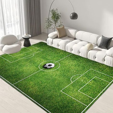 Tapis Chambre Enfant Football 80x150 cm, Tapis Terrain de Foot Antidérapant et Lavable pour Salon ou Salle de Jeu, Design Vert (1/5)