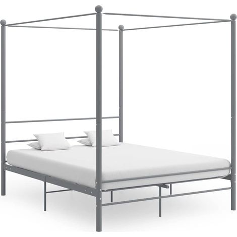 Cadre de lit à baldaquin sans matelas gris métal 160x200 cm (1/5)