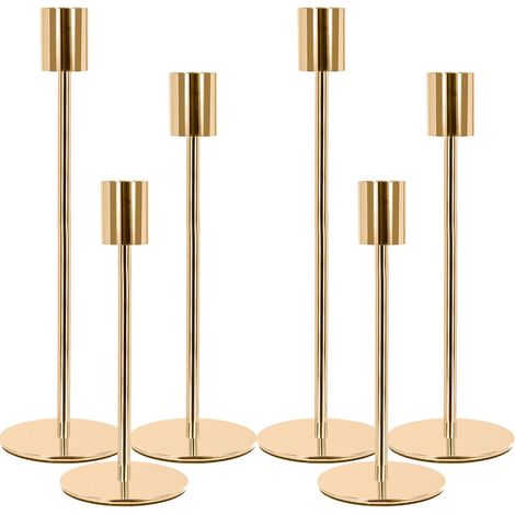 6 Bougeoir, Métal Doré, 3 Hauteurs, Base Antidérapante, Pour Bougie Conique, Décoration Mariage (1/5)