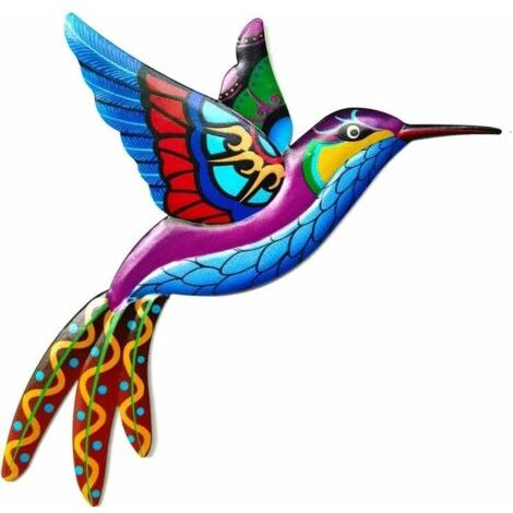 Décoration murale en forme de colibri en métal - Oiseau en fer forgé - Décoration murale à suspendre - Intérieur ou extérieur - Pour jardin, cour, maison, terrasse - 1 pièce, bleu (1/5)