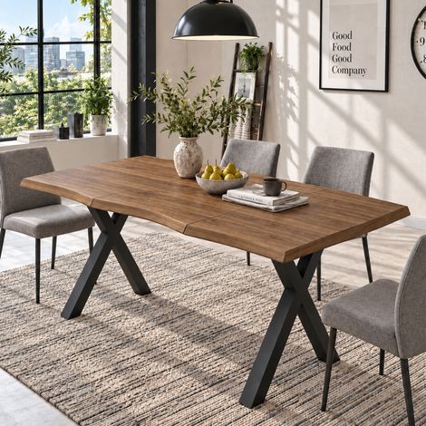Esstisch 160 x 78 x 77 cm aus MDF und Eisen, nussbaumfarben, mit gewellter Platte – MEUBLIV (1/5)