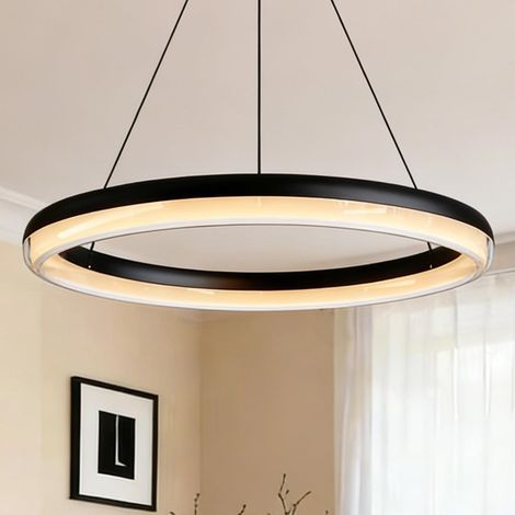 doporro Lampadario a Sospensione 30W, Lampada 3000-6000K con Filo 110 CM, Altezza regolabile, Lampada da Soffitto a Sospensione per Camera da Letto e Soggiorno, 65cm, Nero Sabbia, Luvina05 (1/5)
