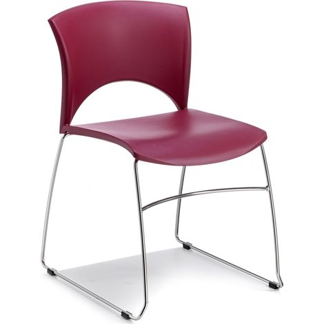 Lot de 2 chaises de conférence SOLE avec structure en fil de fer chromé en métal, siège et dossier bordeaux