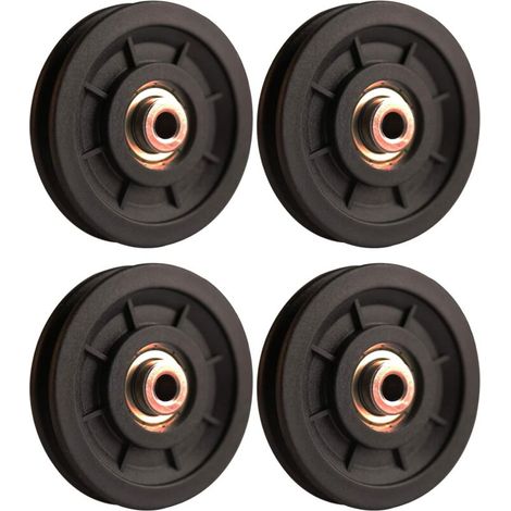 Accessoires de levage, 4 pièces 110 mm poulie en nylon portante poulie de levage de poids roue universelle pour machine à câble équipement de fitness porte de garage (1/4)