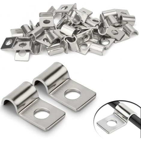 Attache-câble rigide en acier inoxydable, 30 pièces, 6 mm, forme en U avec fixation murale, pour câbles de 5–6 mm, idéal pour installations en hauteur (1/4)