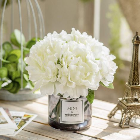 Fleurs d’Hortensia artificielles avec Vase en Verre, décoration (1/5)