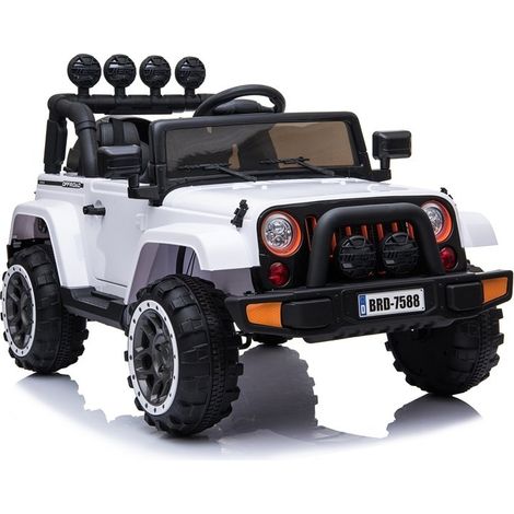 Jeep BRD-7588 con luces LED, control remoto MP3 y batería, color blanco, tracción 4x4. (1/5)