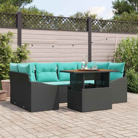 vidaXL Gartensofa-set 7 stk. 6-Sitzanzahl Schwarz und Türkis (1/5)