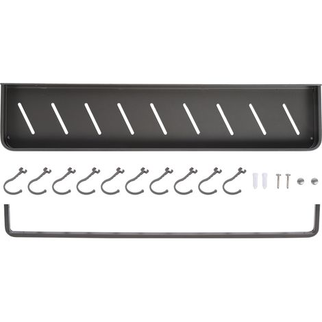 Étagère de douche murale 60cm avec barre et 10 crochets, porte-serviettes et organiseur de shampoing pour salle de bain.