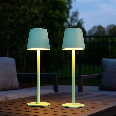 Tischlampe Tischleuchte Außenlampe Gartenleuchte Terrassenlampe, Metall Kunststoff blassgrün opal, Touchdimmer, LED 3W 130LM 3000K warmweiß, 2er Set
