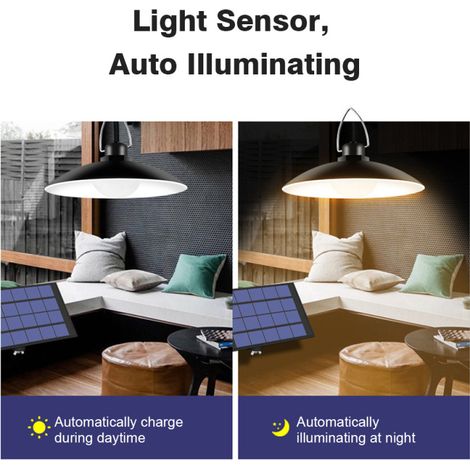 Suspension solaire à 4 têtes, étanche, pour abri de jardin, terrasse, portail ou rue. Lampe LED rechargeable à allumage automatique. Idéale pour l'extérieur. (1/5)