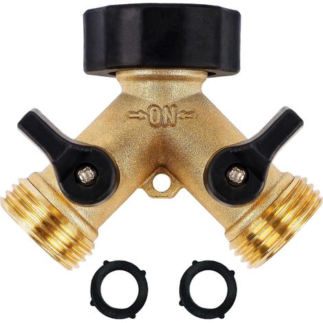 [NUNCA USADO]Divisor de manguera de jardín de latón (4 vías), conector de manguera de latón macizo de 3/4", adaptador de manguera de 4 válvulas con 4 arandelas de goma adicionales