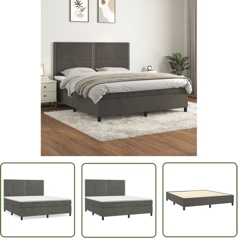 The Living Store Boxspringbett mit Matratze Dunkelgrau 160x200 cm Samt - Samtbett - Boxspringbett - Doppelbett - Bettenrahmen - Luxusbett (1/5)