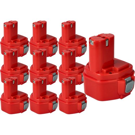 vhbw 10x Akku kompatibel mit Makita 6227DWE, 6270D, 6227DWLE, 6223DW, 6227D, 6223DWE, 6227DWBE, 6227DW Werkzeug (3000 mAh, NiMH, 12 V)