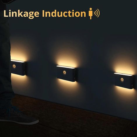 Veilleuse intelligente sans fil à induction, rechargeable par USB, avec détecteur de mouvement et applique murale LED pour cuisine, escaliers, couloir et chambre. (1/4)
