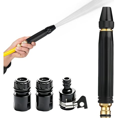 Pistolet haute pression pour tuyau d'arrosage - En laiton massif - Avec raccord rapide - Douchette d'arrosage réglable et buse de lavage pour lavage de voiture, terrasse, pelouse (1/5)