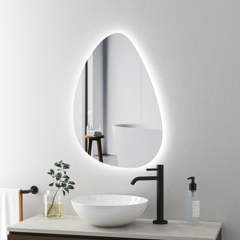 Boromal Asymmetrischer Beleuchtung mit Beleuchtung 90x65cm LED Badspiegel Asymmetrischer Spiegel mit Licht LED Spiegel Badezimmerspiegel Lichtspiegel Wandspiegel mit Touch-Schalter, Dimmbar 3 Lichtfar (1/5)