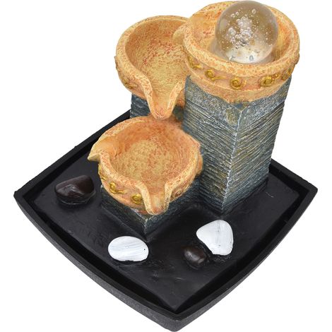 Fontaine de bureau avec lumière chaude réglable, pompe à eau silencieuse, cascade d'intérieur en résine, décoration pour maison, prise UE 220-240V (1/5)
