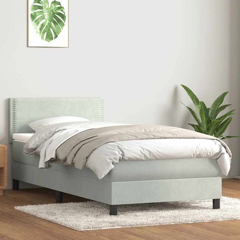 Boxspringbett mit Matratze Hellgrau 90x220 cm Samt (1/5)