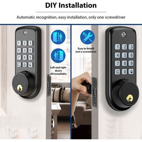 Serrure Connectée Sans Clé avec Entrée par Code et Clé Mécanique, Serrure Électronique Automatique Zinc pour Portes 35-55mm (1/5)