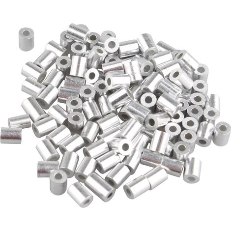 Lot de 100 clips à sertir en aluminium avec embouts ronds pour câble métallique de 1,5 mm Argenté (1/5)
