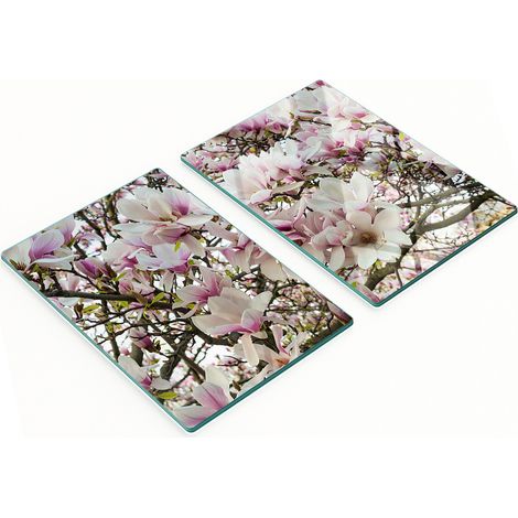 Tablas de cocina de vidrio templado con estampado de flores de magnolia, 2x40x52 cm. (1/5)