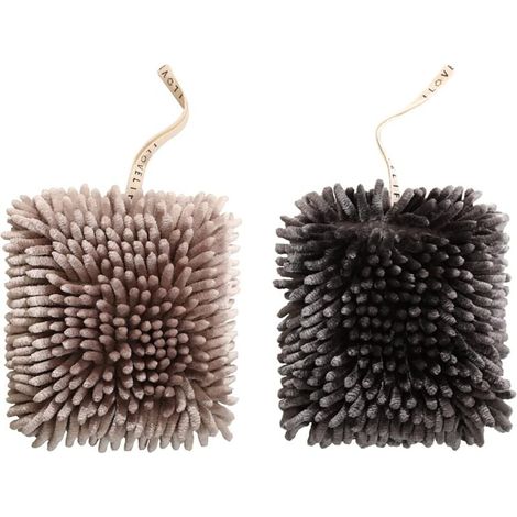 Lot de 2 serviettes à main à suspendre en chenille super absorbantes en microfibre, serviettes à main en boule de chenille douce à séchage rapide pour salle de bain et cuisine (1/4)