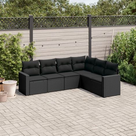 vidaXL Gartenmöbel 6-teilig mit Kissen Schwarz Geflochtene Kunstfaser