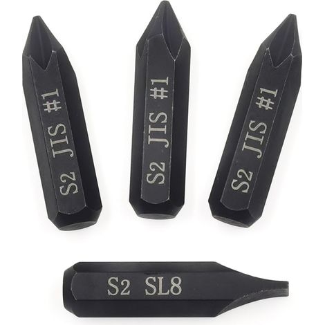 3 pièces de mèches d'impact JIS et 1 mèche plate pour tournevis à percussion manuel, tige hexagonale 5/16" (8mm), acier allié S2, 36mm – Idéal pour réparation automobile et moto japonaises (1/5)