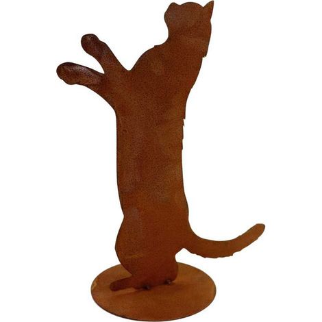 Chat Décoratif en Métal Patiné Rouille pour Jardin et Maison sur Socle Rond - Hauteur 40 cm - PANGIVO (1/5)