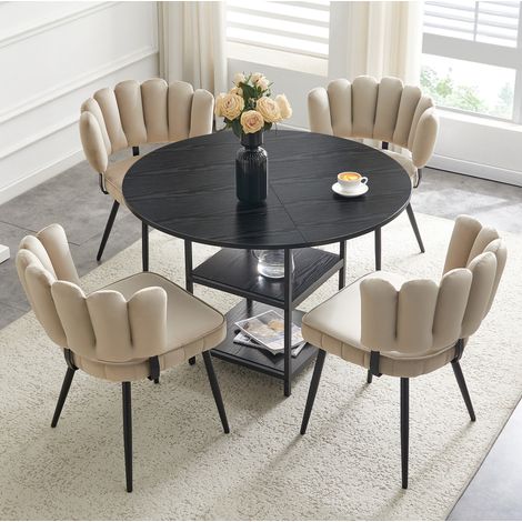 Conjunto mesa y sillas comedor redonda 107 cm con 4 sillas, negro y marrón claro HAVRYA (1/5)