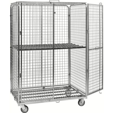 Kongamek Sicherheitscontainer 1200x800x1870mm verzinkt mit Gitterboden, 4 Gitterwänden, Tür ohne Bremse