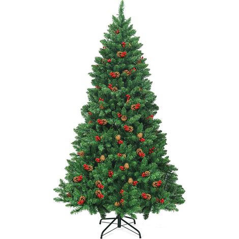 COSTWAY Árbol de Navidad Artificial 195 cm con LED de 11 Modos de Luz y 5 Cambios de Color Árbol de Navidad con Soporte de Metal y Agujas de PVC (1/5)