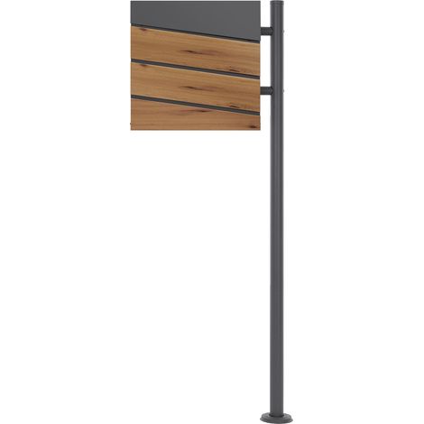 ECD Germany Standbriefkasten mit Zeitungsfach, Design Briefkasten mit Pfosten, Briefkastenanlage, Briefkastenständer 120 cm Anthrazit Edelstahl, Postkasten Anthrazit Holzoptik Stahl 37 x 37 x 11 cm