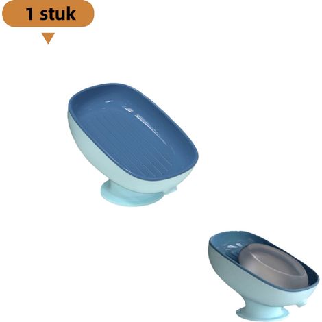 porte savon à ventouse double système d'évacuation fixation murale domestique avec système d'évacuation anti accumulation d'eau convient aux salles de bain et douches bleu ciel 1 pièce (1/5)